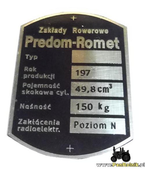 Romet 2362, 50 TS-1 tabliczka znamionowa