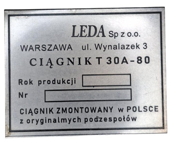 Leda T30 A80 tabliczka znamionowa