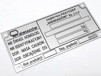Niewiadów n126 inne lata 90&amp;#039; tabliczka znamionowa