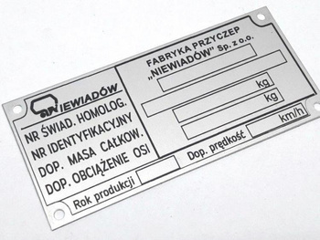 Niewiadów n126 inne lata 90' tabliczka znamionowa