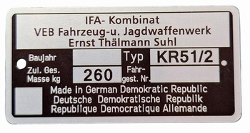 Simson KR51/2 KR 51/2 tabliczka znamionowa