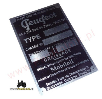 Peugeot tabliczka znamionowa 30' Mobiloil