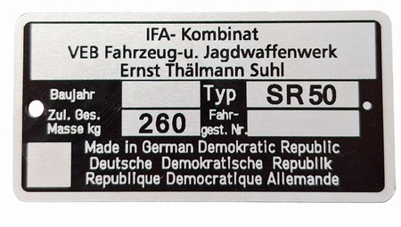 Simson SR50 SR 50 tabliczka znamionowa