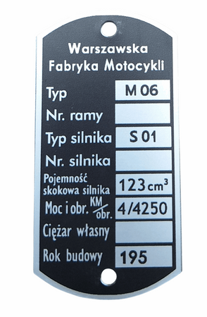 WFM M06 (silnik S01,moc 4 KM) rocznik 195_  tabliczka znamionowa