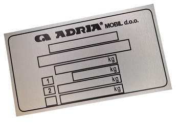 Adria tabliczka znamionowa (przyczepa)