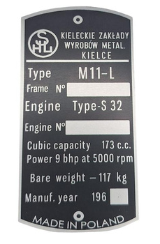 SHL M11L lux  tabliczka znamionowa