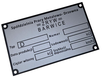 Zryw Barwice D 44, inne- tabliczka znamionowa (przyczepa)