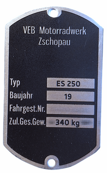 MZ ES 250 tabliczka znamionowa