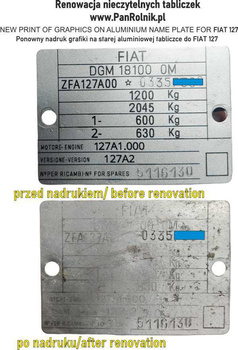 Fiat 127 tabliczka znamionowa nadruk renowacja tabliczki