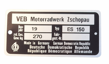 MZ ES 150 tabliczka znamionowa