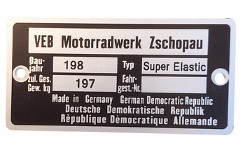 MZ Super Elastic tabliczka znamionowa kosz wózek boczny