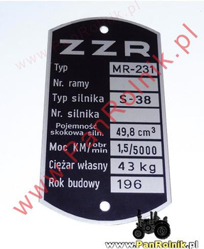 Komar MR 231 (silnik S-38)  tabliczka znamionowa (rok 196_)