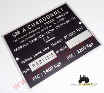 Polski Fiat 125p eksport Francja tabliczka znamionowa