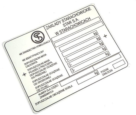 Star 1142 tabliczka znamionowa