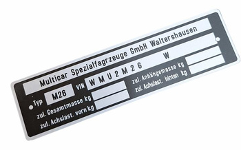 Multicar M26 tabliczka znamionowa
