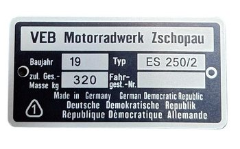 MZ ES 250/2 tabliczka znamionowa