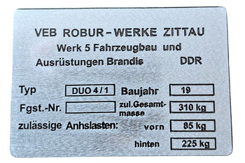 Simson Duo 4/1 VEB ROBUR DDR tabliczka znamionowa