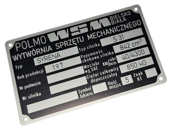 Syrena WSM 105 tabliczka znamionowa