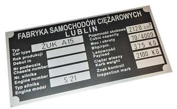 Żuk A15 A 15 tabliczka znamionowa